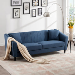 Giggy Upholstered Sofa With Channel Stitching With 2 Accent Pillows - Wooden Bazar