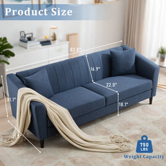 Giggy Upholstered Sofa With Channel Stitching With 2 Accent Pillows - Wooden Bazar