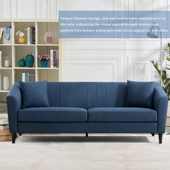 Giggy Upholstered Sofa With Channel Stitching With 2 Accent Pillows - Wooden Bazar