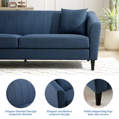 Giggy Upholstered Sofa With Channel Stitching With 2 Accent Pillows - Wooden Bazar