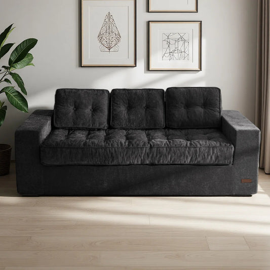 Finlex 3 Seater Chenille Boneless Couch Comfy Sofa - Wooden bazar