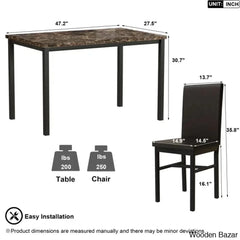 4 Seater Faux Marble Top Dining Set - Wooden Bazar