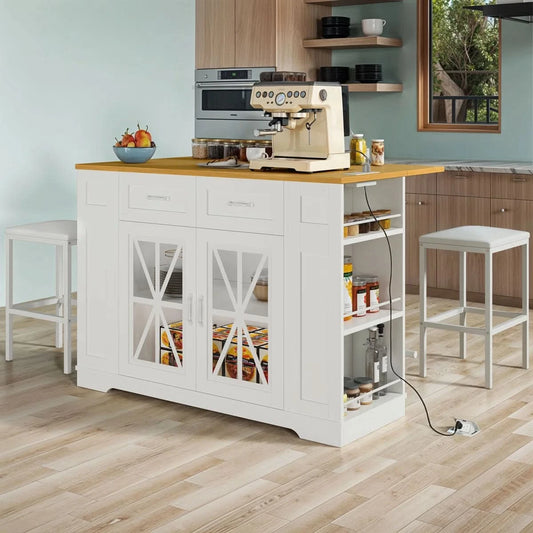 Suriyavas Portable Kitchen Island Dining Bar Kitchen Table with Drop Leaf and 2 Stools