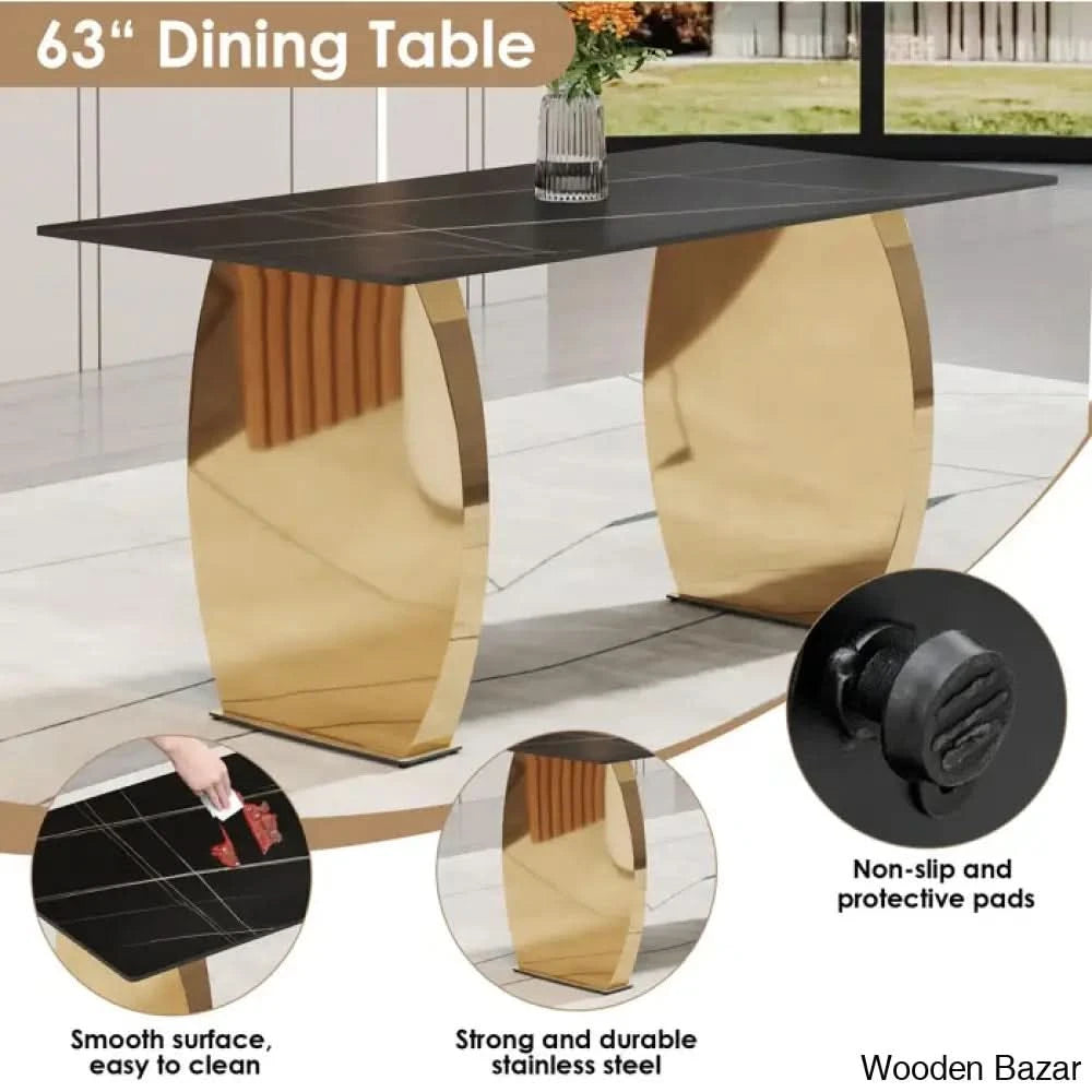 6 Seater New Stone Top Double Pedestal Dining Set