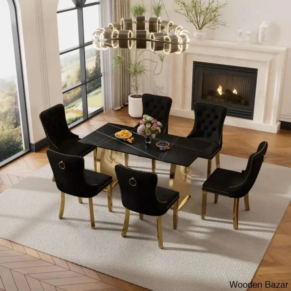 6 Seater New Stone Top Double Pedestal Dining Set