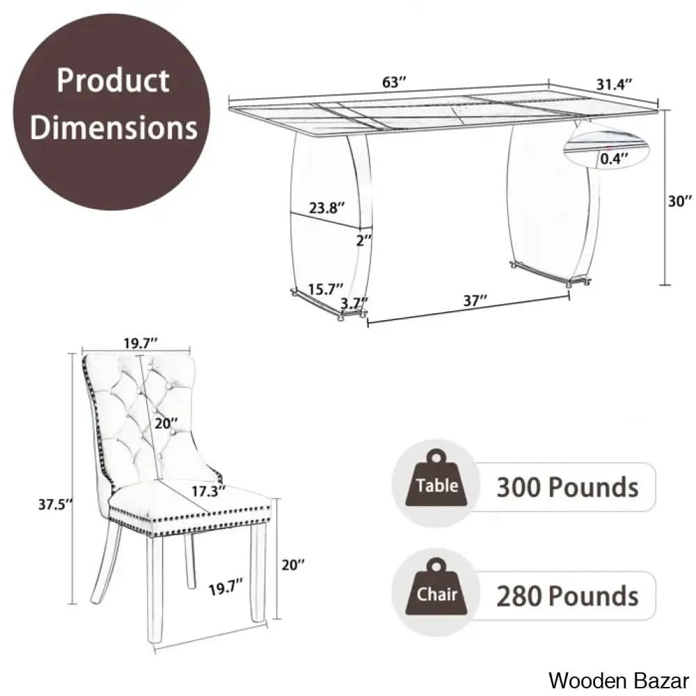 6 Seater New Stone Top Double Pedestal Dining Set
