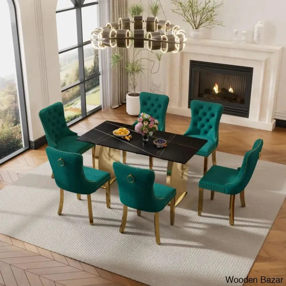 6 Seater New Stone Top Double Pedestal Dining Set
