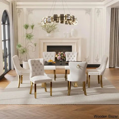 6 Seater New Stone Top Double Pedestal Dining Set Beige