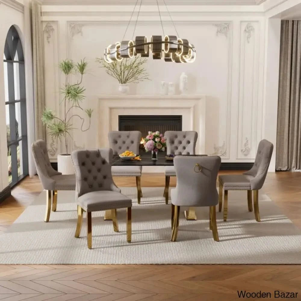 6 Seater New Stone Top Double Pedestal Dining Set Gray