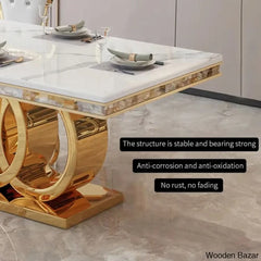 8 Seater Stylish Faux Marble Top Pedestal Dining Set