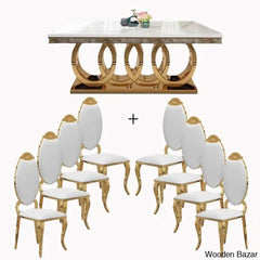 8 Seater Stylish Faux Marble Top Pedestal Dining Set