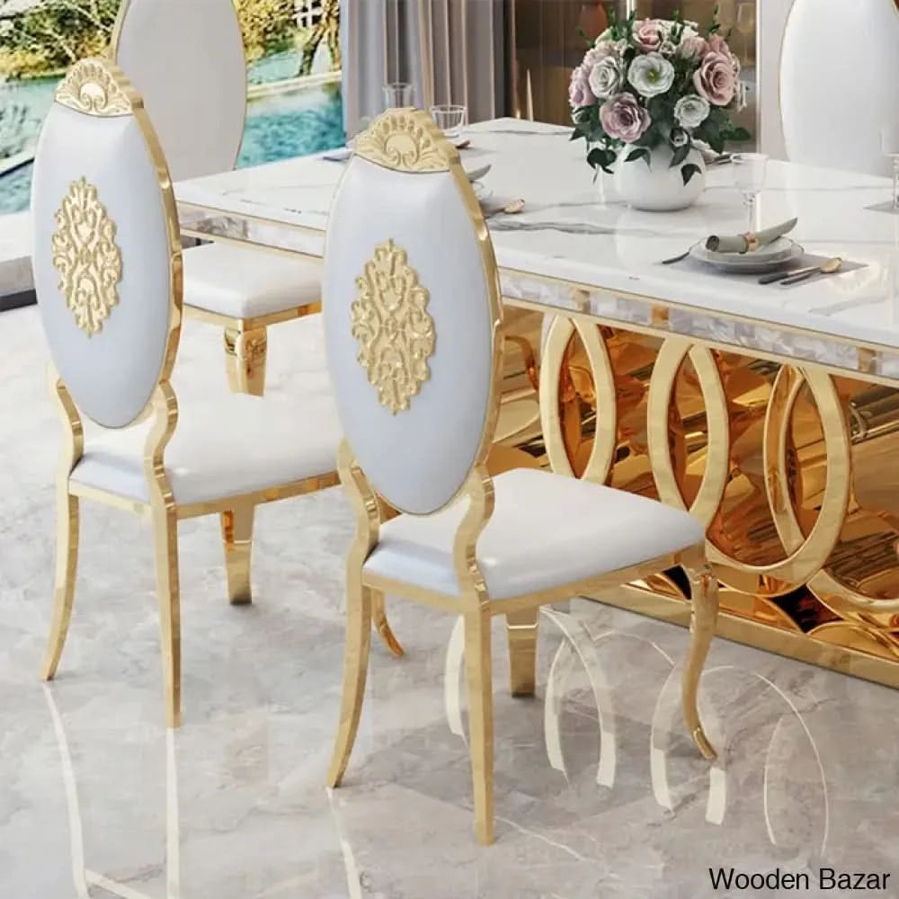 8 Seater Stylish Faux Marble Top Pedestal Dining Set