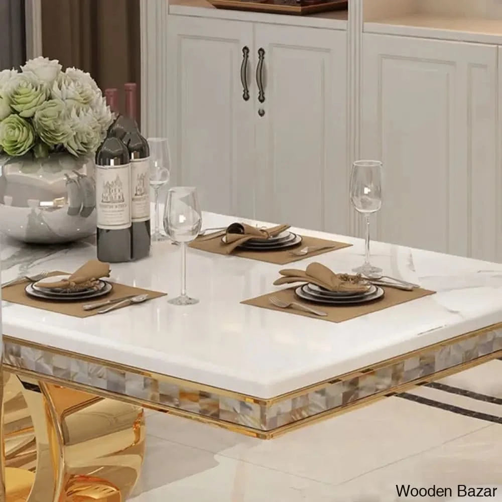 8 Seater Stylish Faux Marble Top Pedestal Dining Set