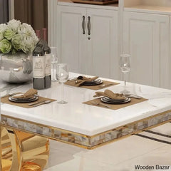 8 Seater Stylish Faux Marble Top Pedestal Dining Set