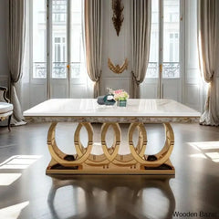 8 Seater Stylish Faux Marble Top Pedestal Dining Set