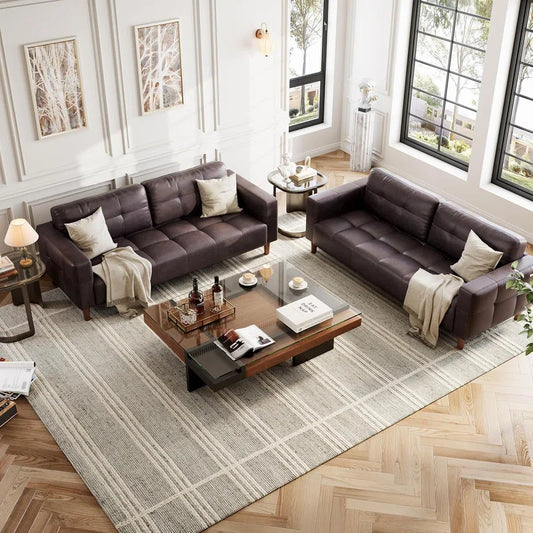 Hiring 3-Seater Faux Leather Sofa with Spring Cushion, Deep Seat Sofa for Living Room & Office