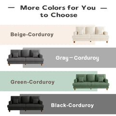Corduroy Sofa with 3 Seats No Tool Assembly Solid Wood Frame and Solid Wood Legs