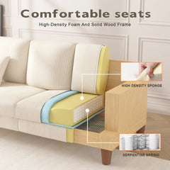 Corduroy Sofa with 3 Seats No Tool Assembly Solid Wood Frame and Solid Wood Legs