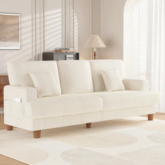 Corduroy Sofa with 3 Seats No Tool Assembly Solid Wood Frame and Solid Wood Legs