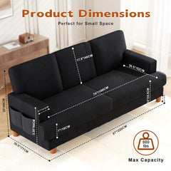 Corduroy Sofa with 3 Seats No Tool Assembly Solid Wood Frame and Solid Wood Legs