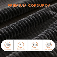 Corduroy Sofa with 3 Seats No Tool Assembly Solid Wood Frame and Solid Wood Legs