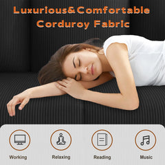 Corduroy Sofa with 3 Seats No Tool Assembly Solid Wood Frame and Solid Wood Legs