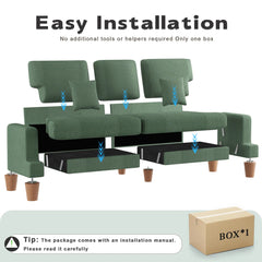 Corduroy Sofa with 3 Seats No Tool Assembly Solid Wood Frame and Solid Wood Legs