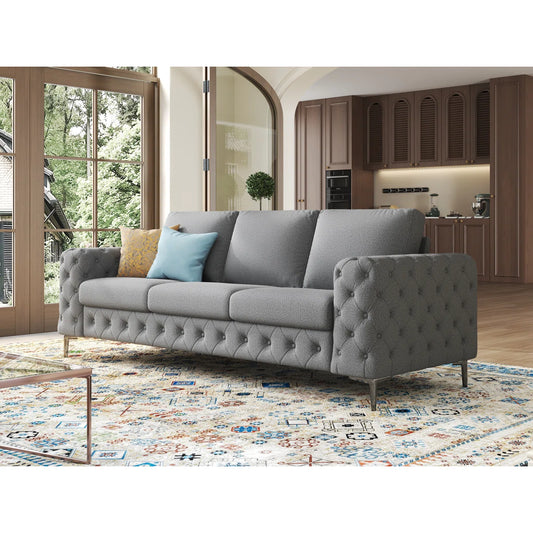Newwing Modern Button Tufted 3-Seater Sofa With Wide Armrests
