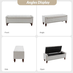 Flip Top Storage Bench with Solid Wood Spindle Legs - Wooden Bazar