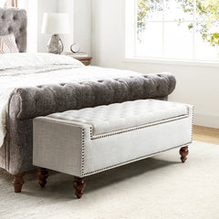 Flip Top Storage Bench with Solid Wood Spindle Legs - Wooden Bazar