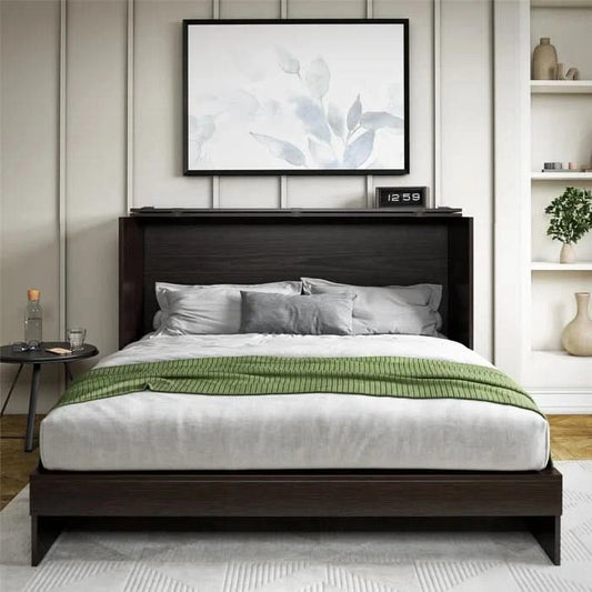 Queen Cabinet Bed With Storage Drawer - Wooden Bazar
