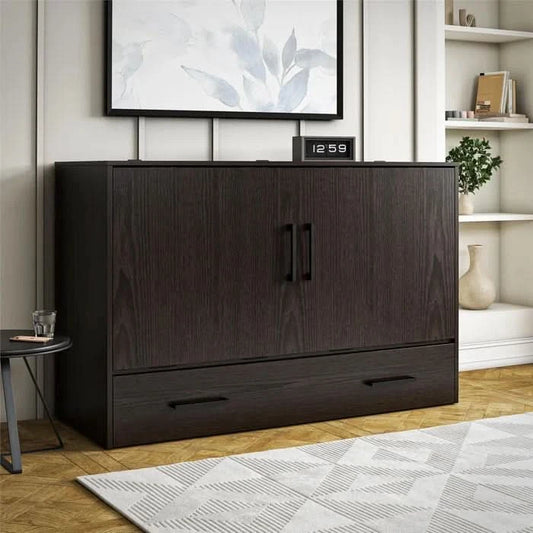 Queen Cabinet Bed With Storage Drawer - Wooden Bazar