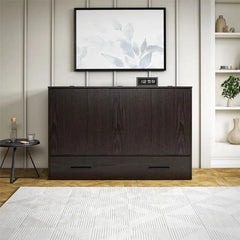 Queen Cabinet Bed With Storage Drawer - Wooden Bazar