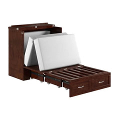 Murphy Bed Chest with 6" Mattress, Storage and Built-in Charger - Wooden Bazar