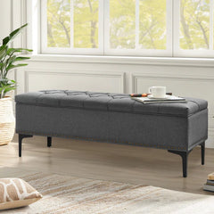 Linen Upholstered Storage Bench - Wooden Bazar