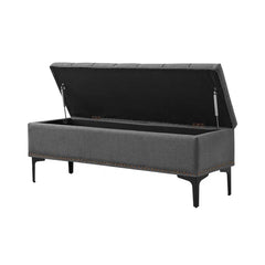 Linen Upholstered Storage Bench - Wooden Bazar