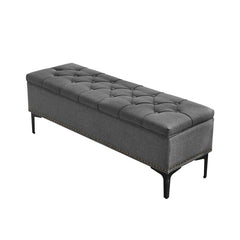 Linen Upholstered Storage Bench - Wooden Bazar