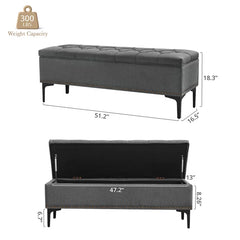 Linen Upholstered Storage Bench - Wooden Bazar