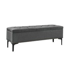 Linen Upholstered Storage Bench - Wooden Bazar