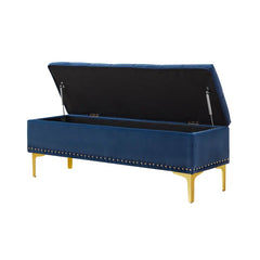 Linen Upholstered Storage Bench - Wooden Bazar