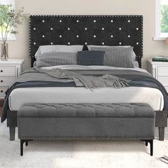 Linen Upholstered Storage Bench - Wooden Bazar