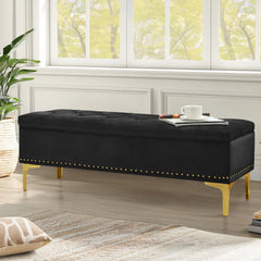 Linen Upholstered Storage Bench - Wooden Bazar