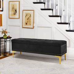 Linen Upholstered Storage Bench - Wooden Bazar