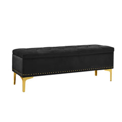 Linen Upholstered Storage Bench - Wooden Bazar