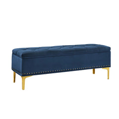 Linen Upholstered Storage Bench - Wooden Bazar