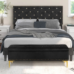 Linen Upholstered Storage Bench - Wooden Bazar