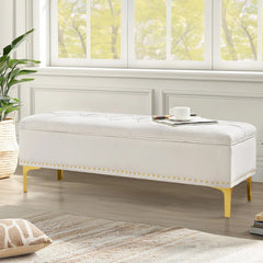 Linen Upholstered Storage Bench - Wooden Bazar