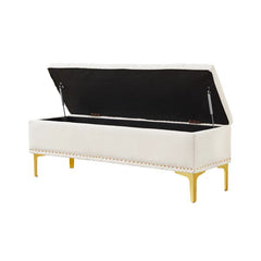 Linen Upholstered Storage Bench - Wooden Bazar