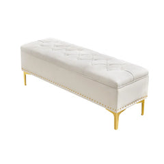 Linen Upholstered Storage Bench - Wooden Bazar
