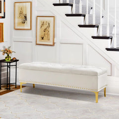 Linen Upholstered Storage Bench - Wooden Bazar